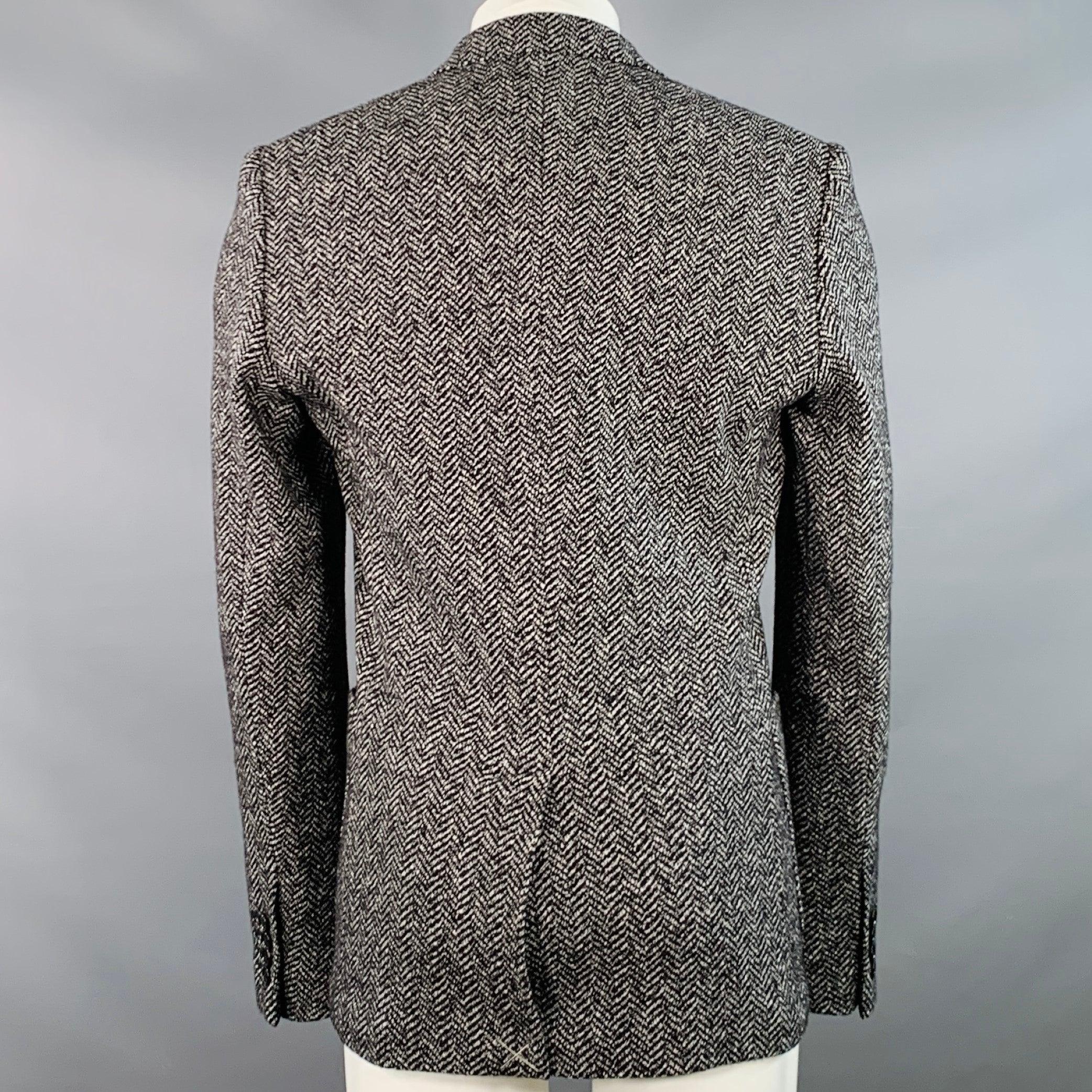 DOLCE & GABBANA Größe 40 Schwarz Weiß Fischgrät Wolle Baumwolle Sportmantel Herren im Angebot
