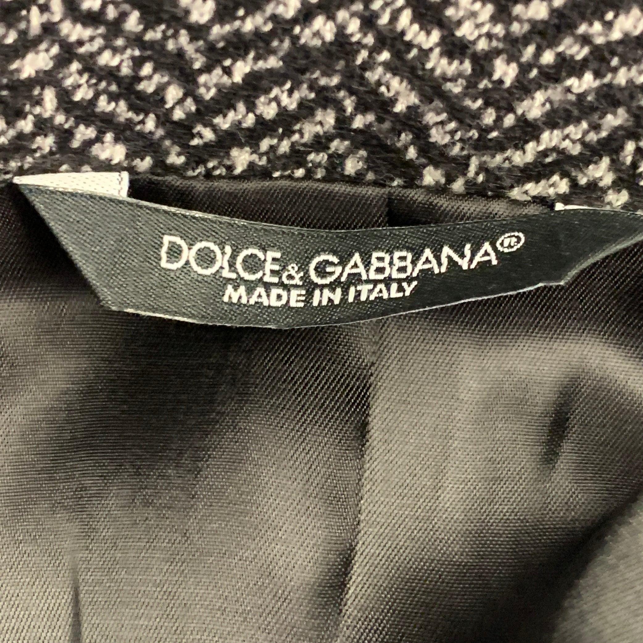 DOLCE & GABBANA Größe 40 Schwarz Weiß Fischgrät Wolle Baumwolle Sportmantel im Angebot 2