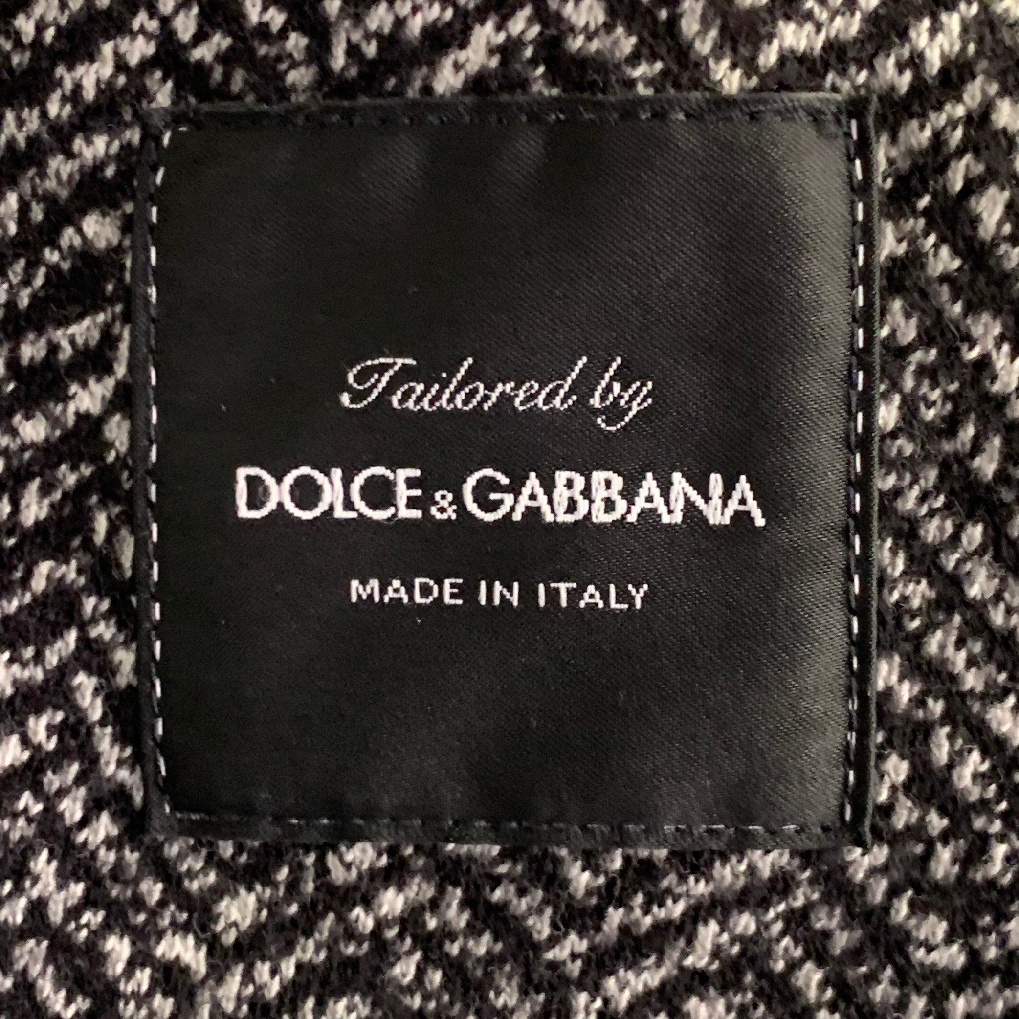 DOLCE & GABBANA Größe 40 Schwarz Weiß Fischgrät Wolle Baumwolle Sportmantel im Angebot 4