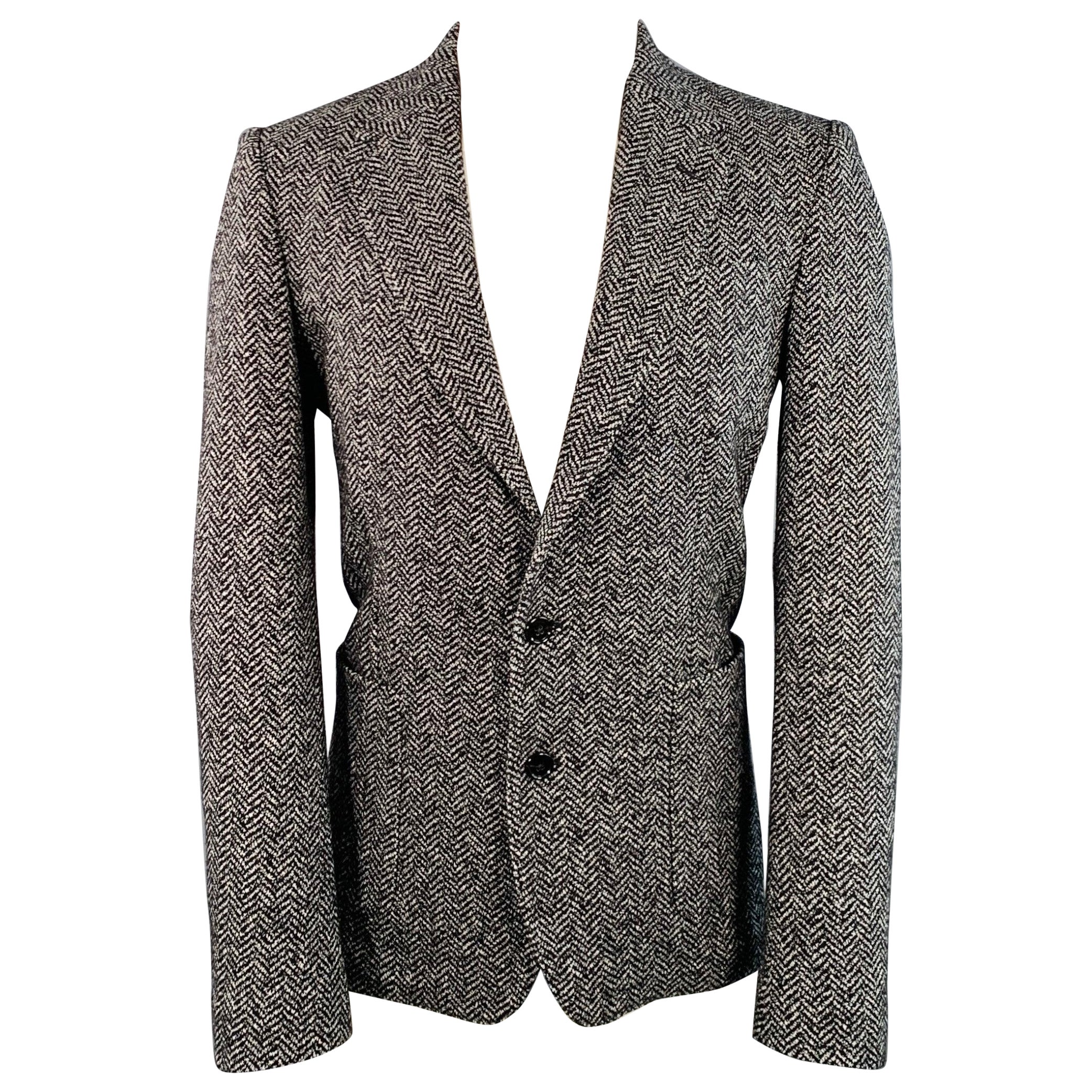DOLCE & GABBANA Size 40 Black White Herringbone Wool Cotton Sport Coat