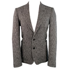 DOLCE & GABBANA Size 40 Black White Herringbone Wool Cotton Sport Coat