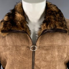 DOLCE & GABBANA Size 40 Brown Distressed Deerskin Leather Shearling Zip Up Jacket