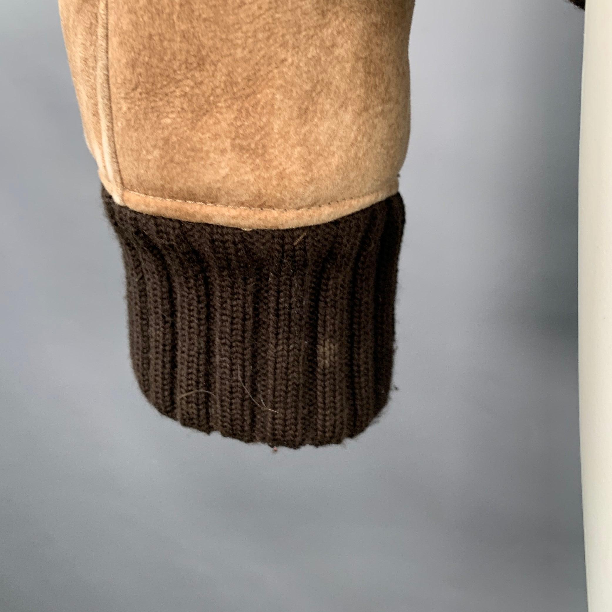 DOLCE & GABBANA Size 40 Brown Distressed Deerskin Leather Shearling Zip Up Jacket For Sale 1