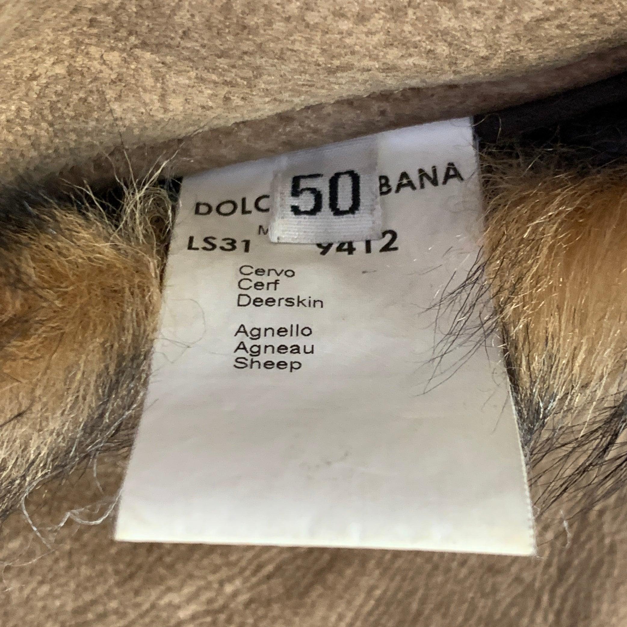 DOLCE & GABBANA Size 40 Brown Distressed Deerskin Leather Shearling Zip Up Jacket For Sale 4