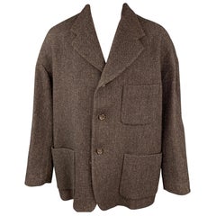 DOLCE & GABBANA Size 40 Brown Herringbone Wool / Nylon Notch Lapel Coat