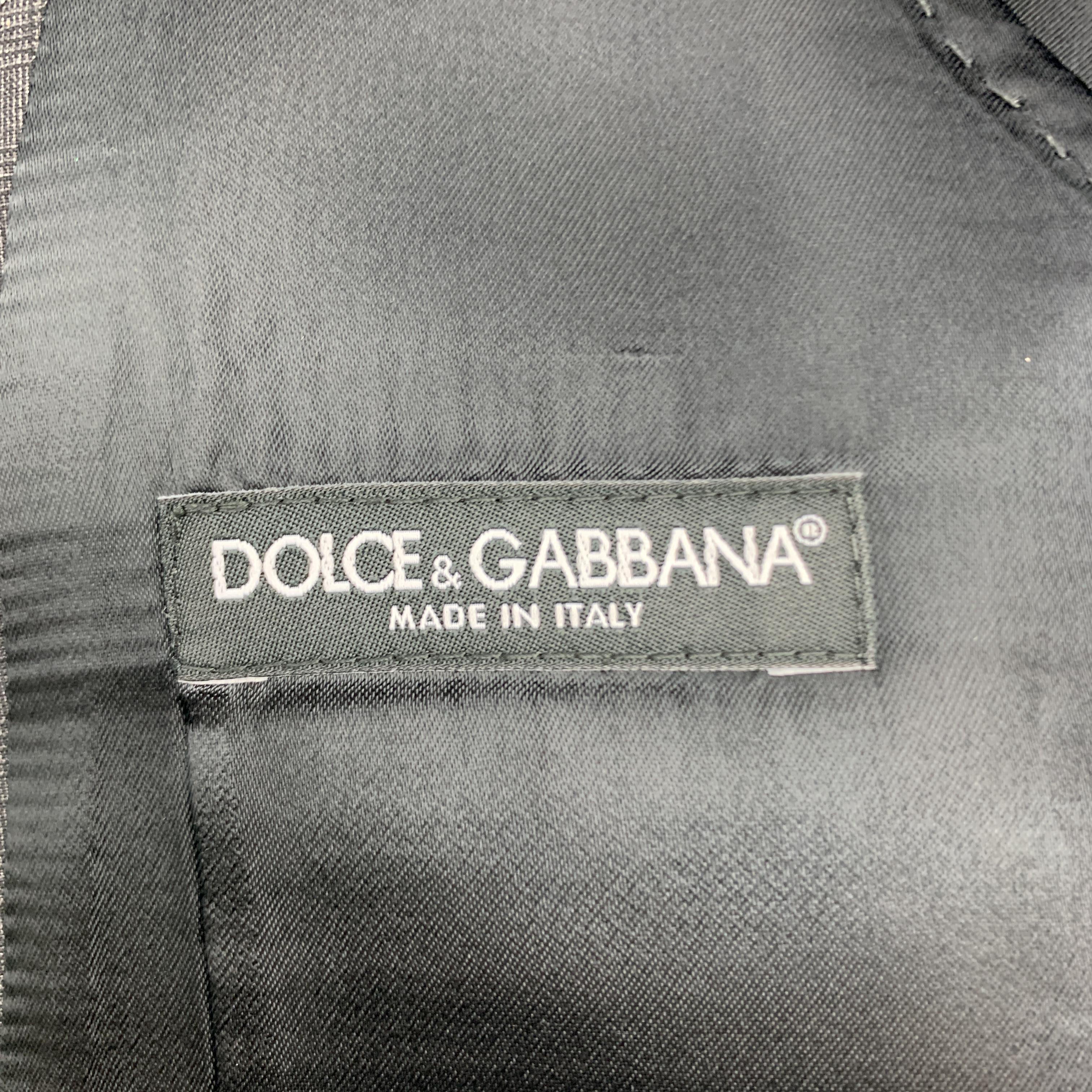 Men's DOLCE & GABBANA Size 40 Charcoal Plaid Black Mock Shawl Collar Tuxedo Vest