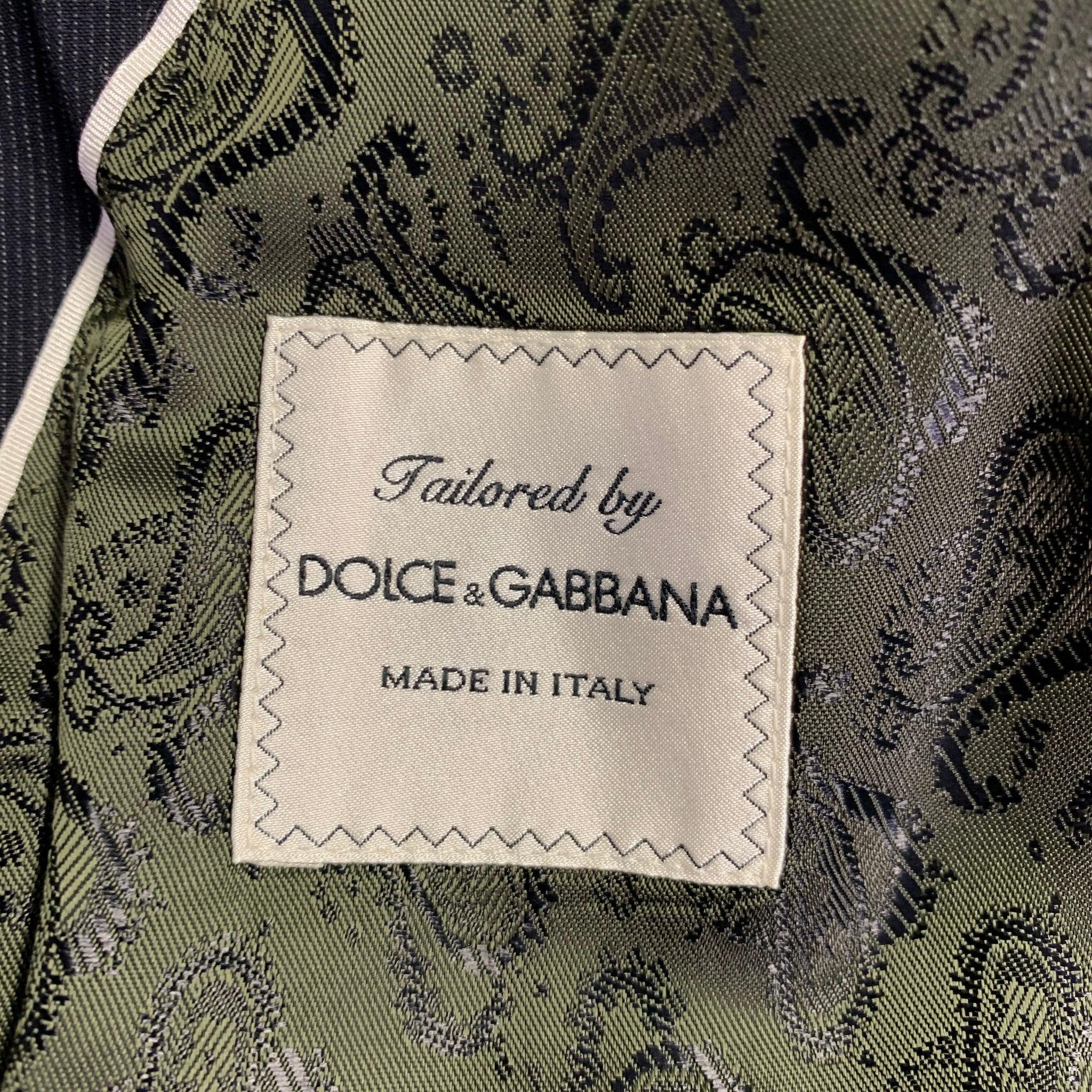 DOLCE & GABBANA Size 40 Grey Charcoal Pinstripe Cotton Sport Coat For Sale 1