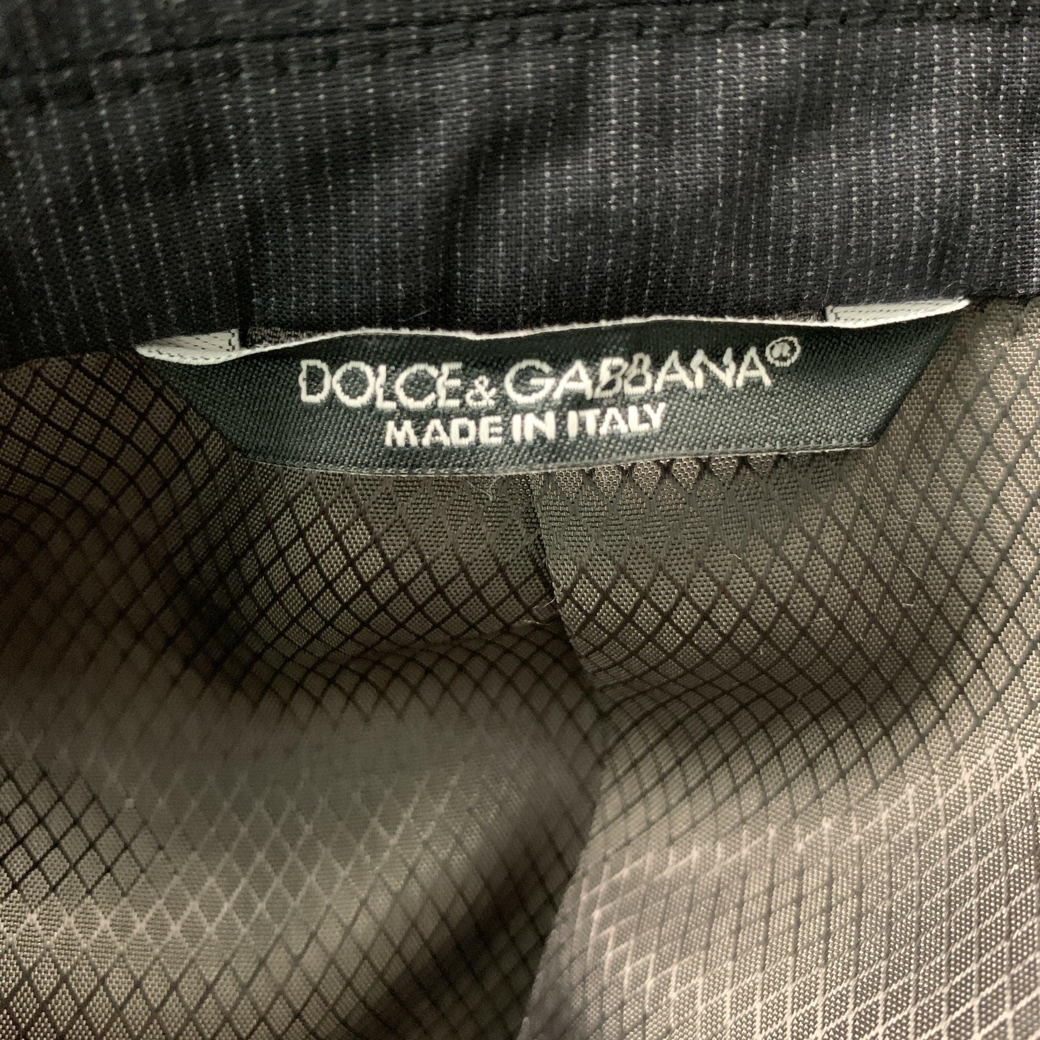 DOLCE & GABBANA Size 40 Pinstripe Charcoal Cotton Notch Lapel Sport Coat For Sale 1