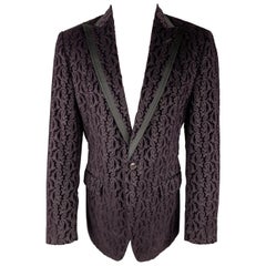 DOLCE & GABBANA Size 40 Purple Paisley Velvet Satin Peak Lapel Sport Coat