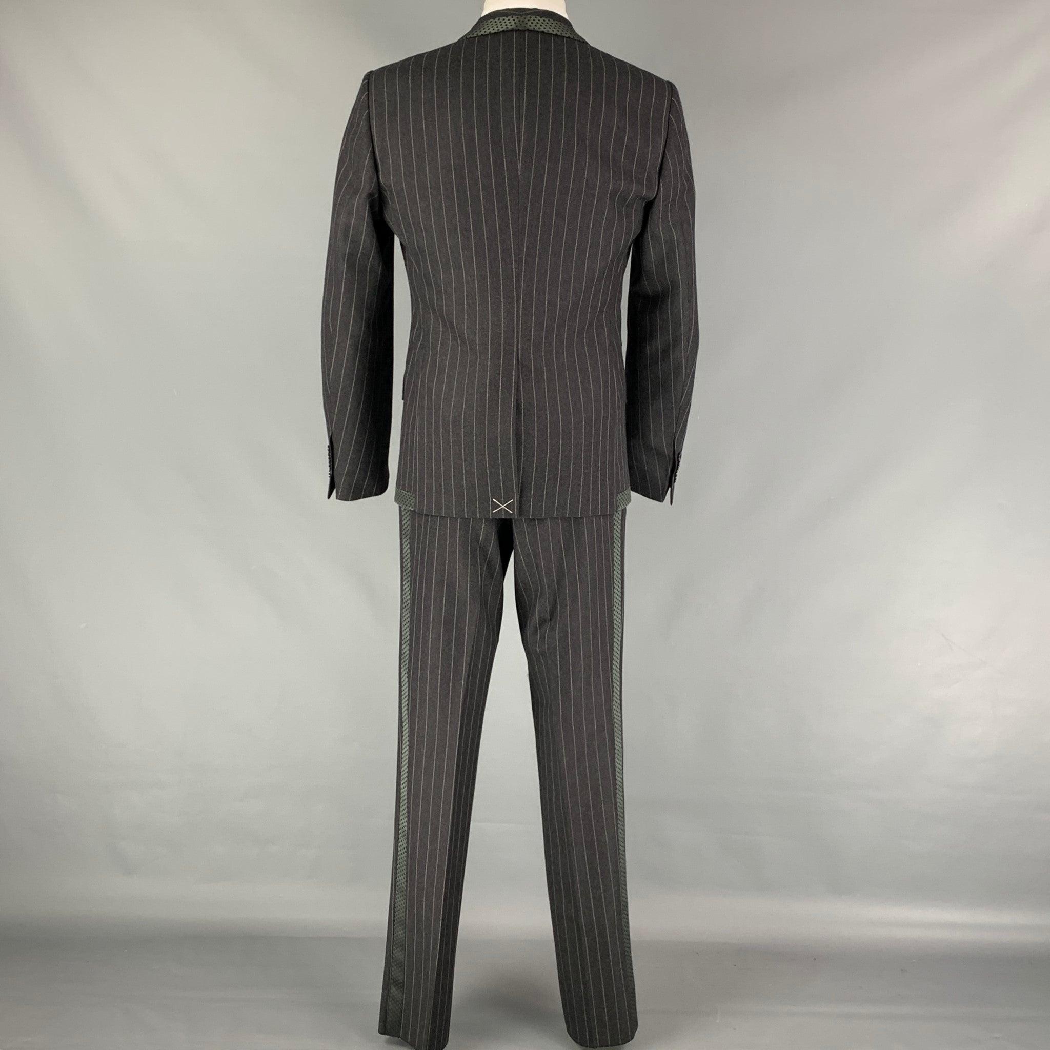 Men's DOLCE & GABBANA Size 40 Regular Gray Chalkstripe Virgin Wool Shawl 3 Piece Suit For Sale