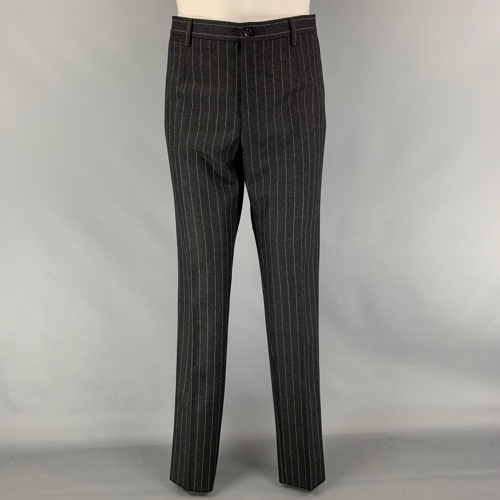 DOLCE & GABBANA Größe 40 Regular Grau Chalkstripe Schur Wolle Schal 3 Stück Anzug im Angebot 2