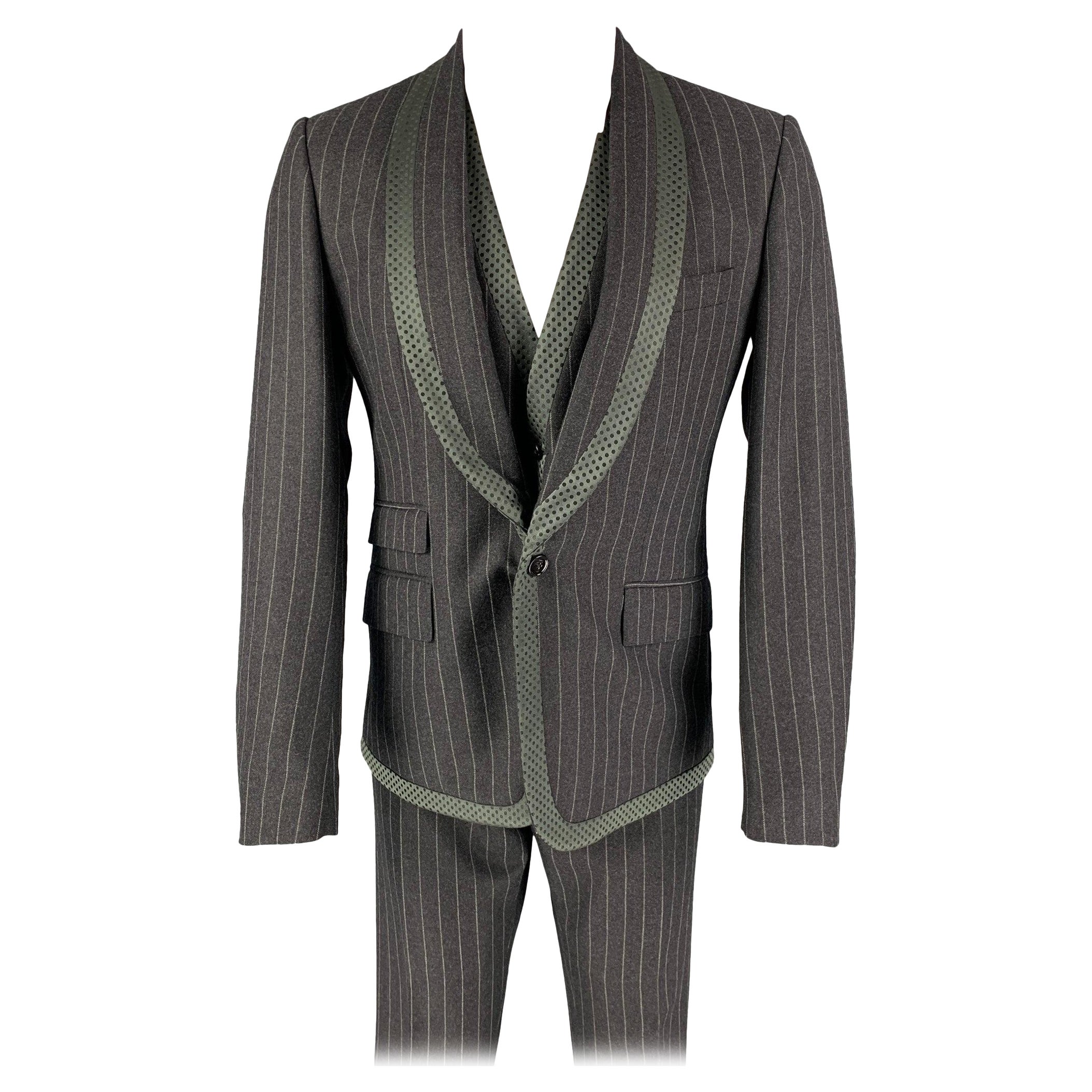 Costume 3 pièces DOLCE & GABBANA taille 40 gris régulier à rayures en laine vierge