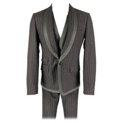 Costume 3 pièces DOLCE & GABBANA taille 40 gris régulier à rayures en laine vierge