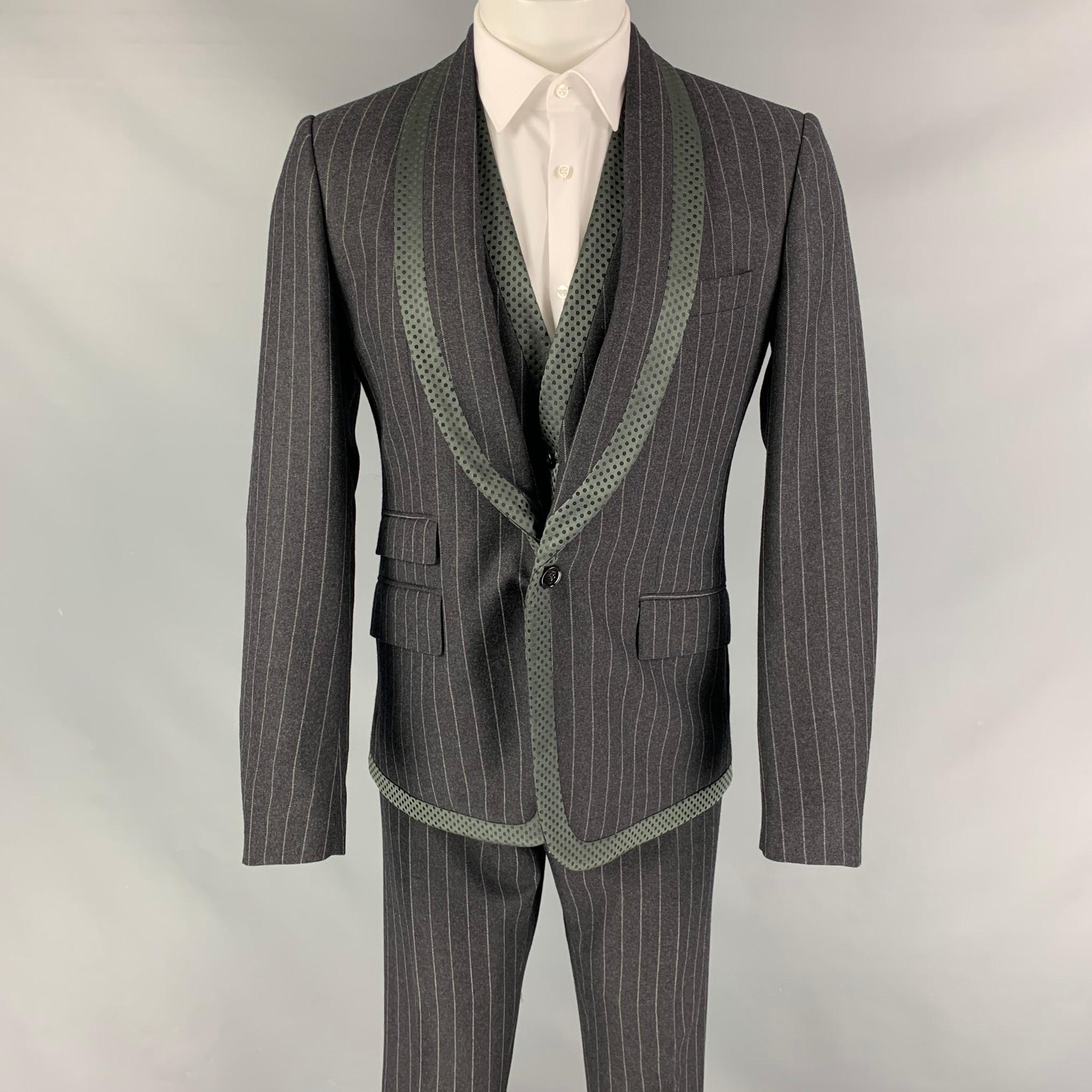 DOLCE & GABBANA Taglia 40 Regular Grigio Gessato Scialle in Lana Vergine 3 Pezzi
