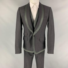 DOLCE & GABBANA Taglia 40 Regular Grigio Gessato Scialle in Lana Vergine 3 Pezzi