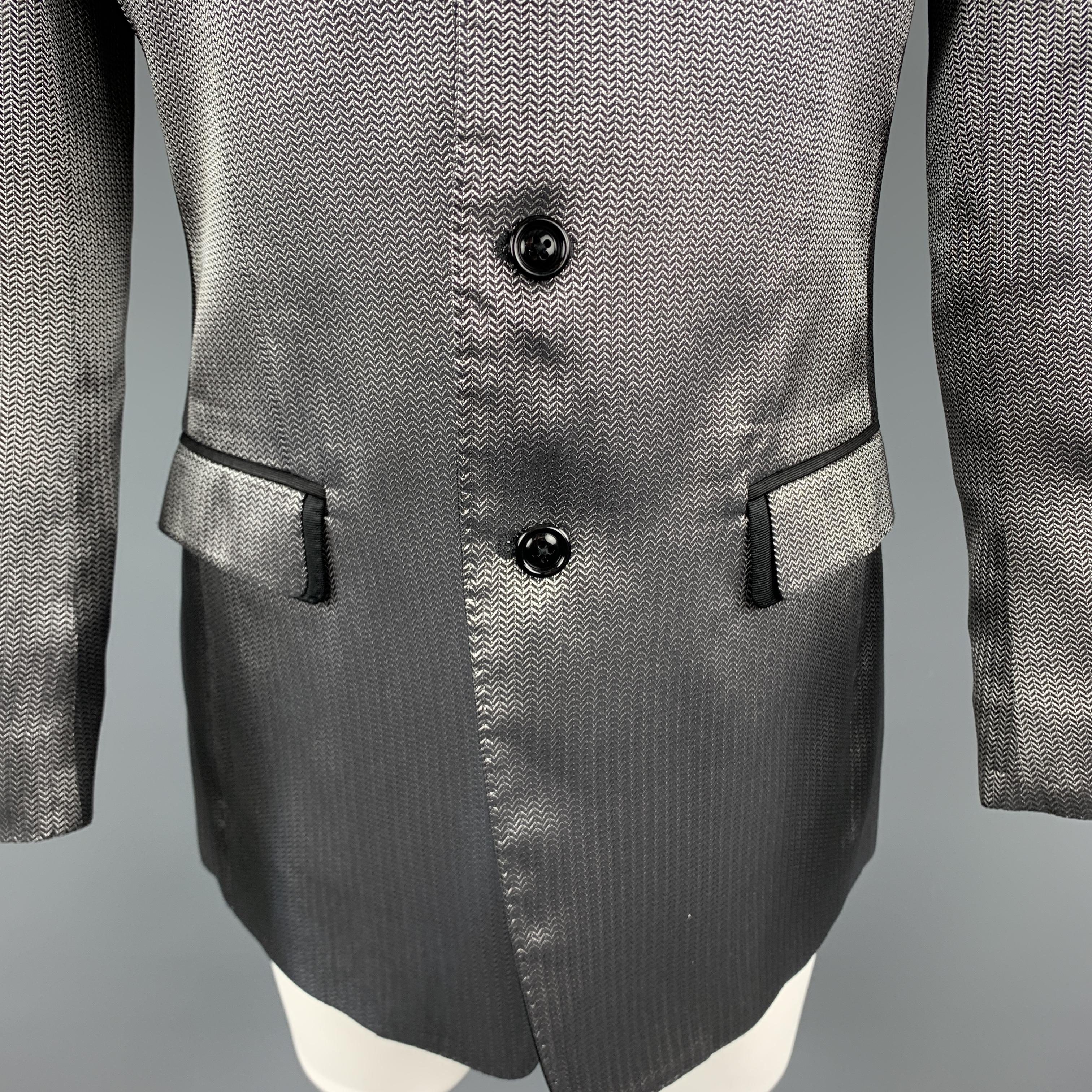 Gray DOLCE & GABBANA Size 40 Silver & Black Herringbone Silk Blend Sport Coat