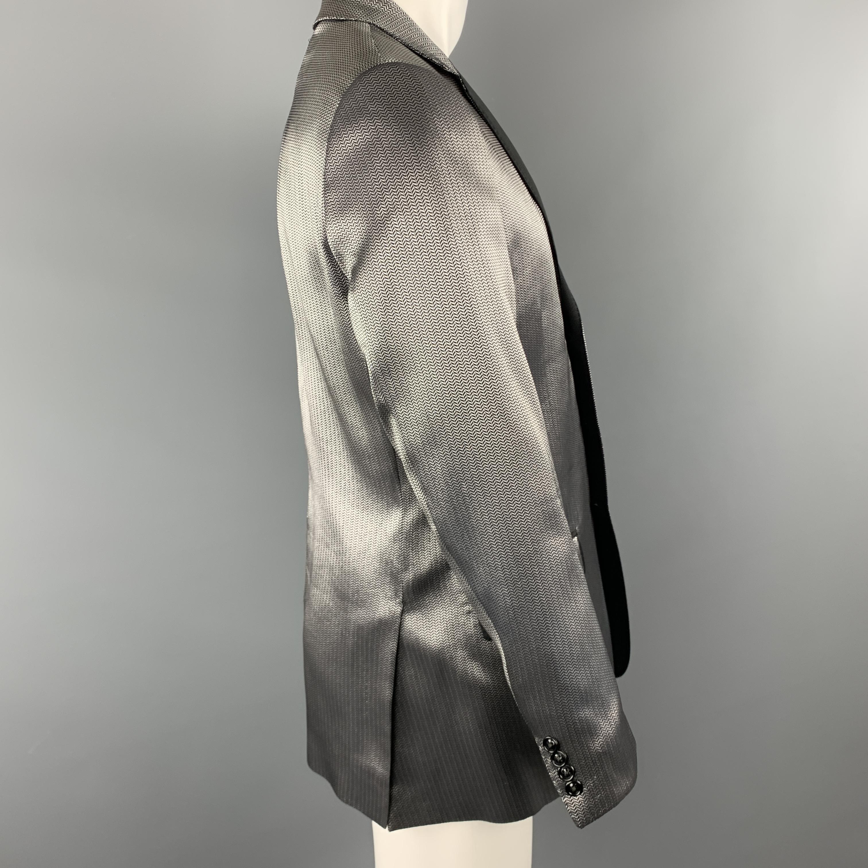 DOLCE & GABBANA Size 40 Silver & Black Herringbone Silk Blend Sport Coat In Good Condition In San Francisco, CA