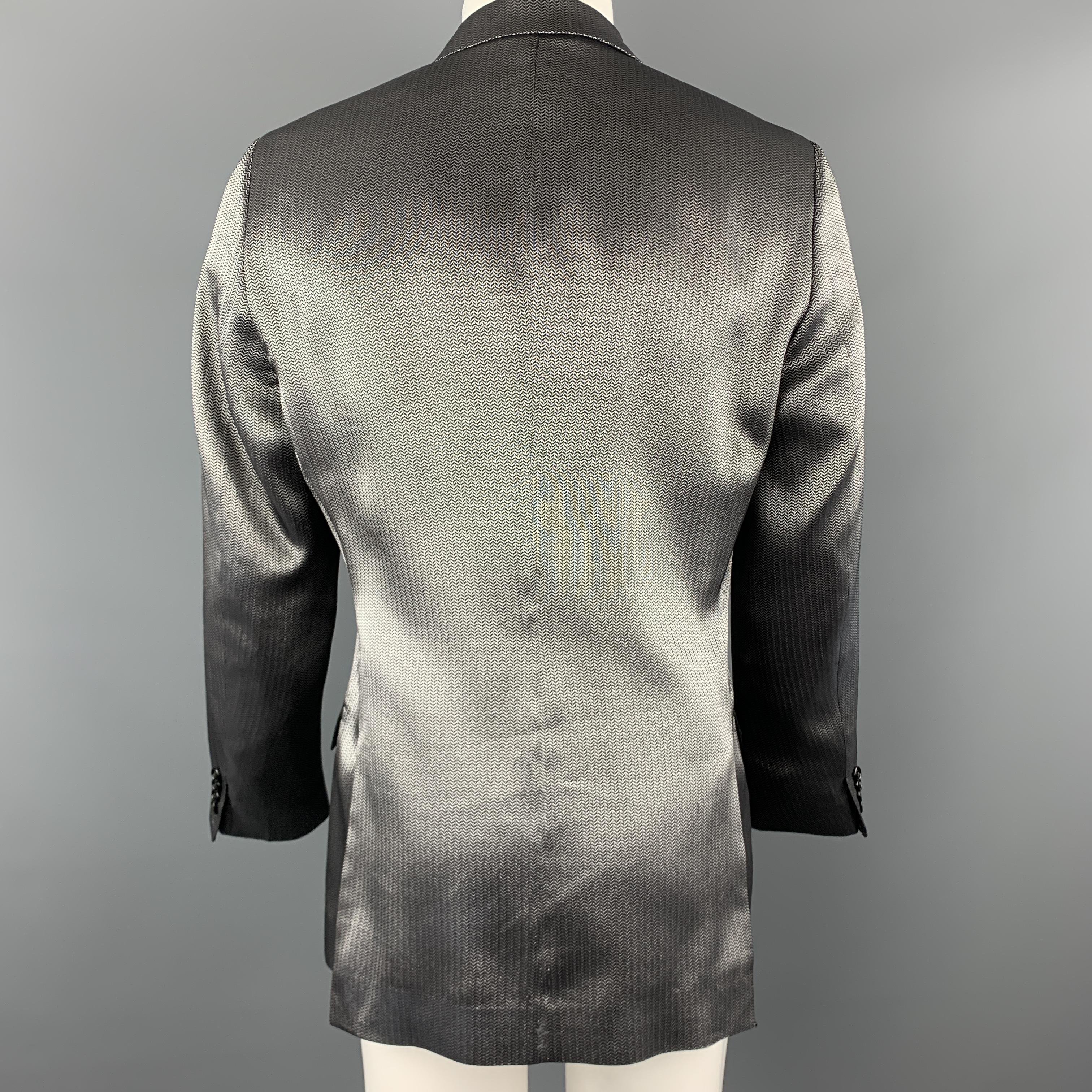 Men's DOLCE & GABBANA Size 40 Silver & Black Herringbone Silk Blend Sport Coat