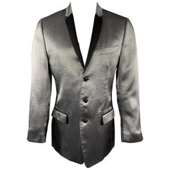 DOLCE & GABBANA Size 40 Silver & Black Herringbone Silk Blend Sport Coat