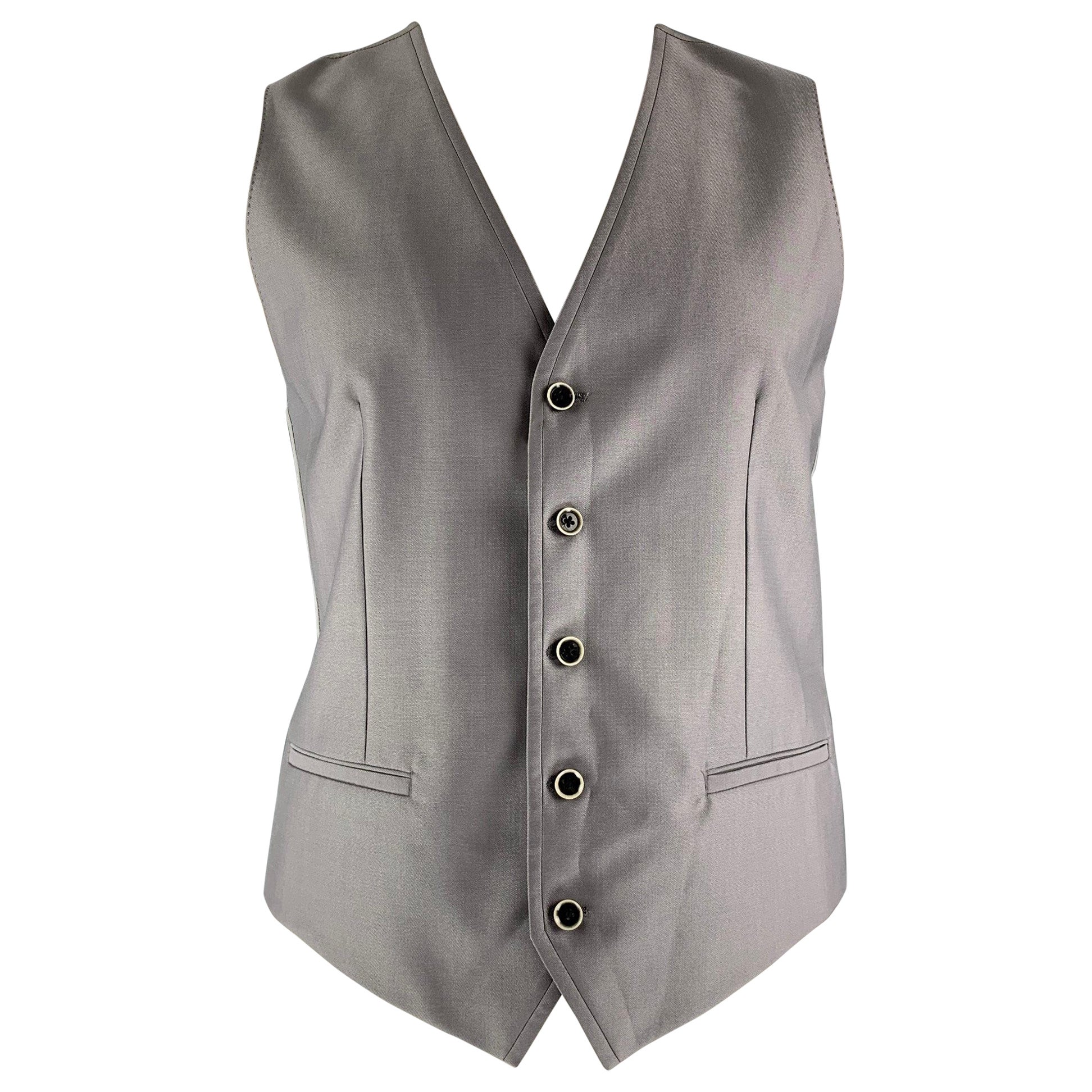 DOLCE & GABBANA Talla 40 Chaleco de lana maciza y seda abotonado gris claro