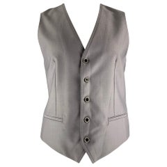 DOLCE & GABBANA Talla 40 Chaleco de lana maciza y seda abotonado gris claro