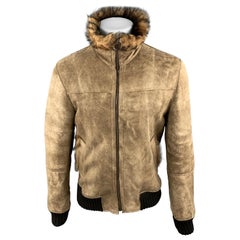 DOLCE & GABBANA Size 40 Tan Distressed Shearling Zip Up Bomber Jacket