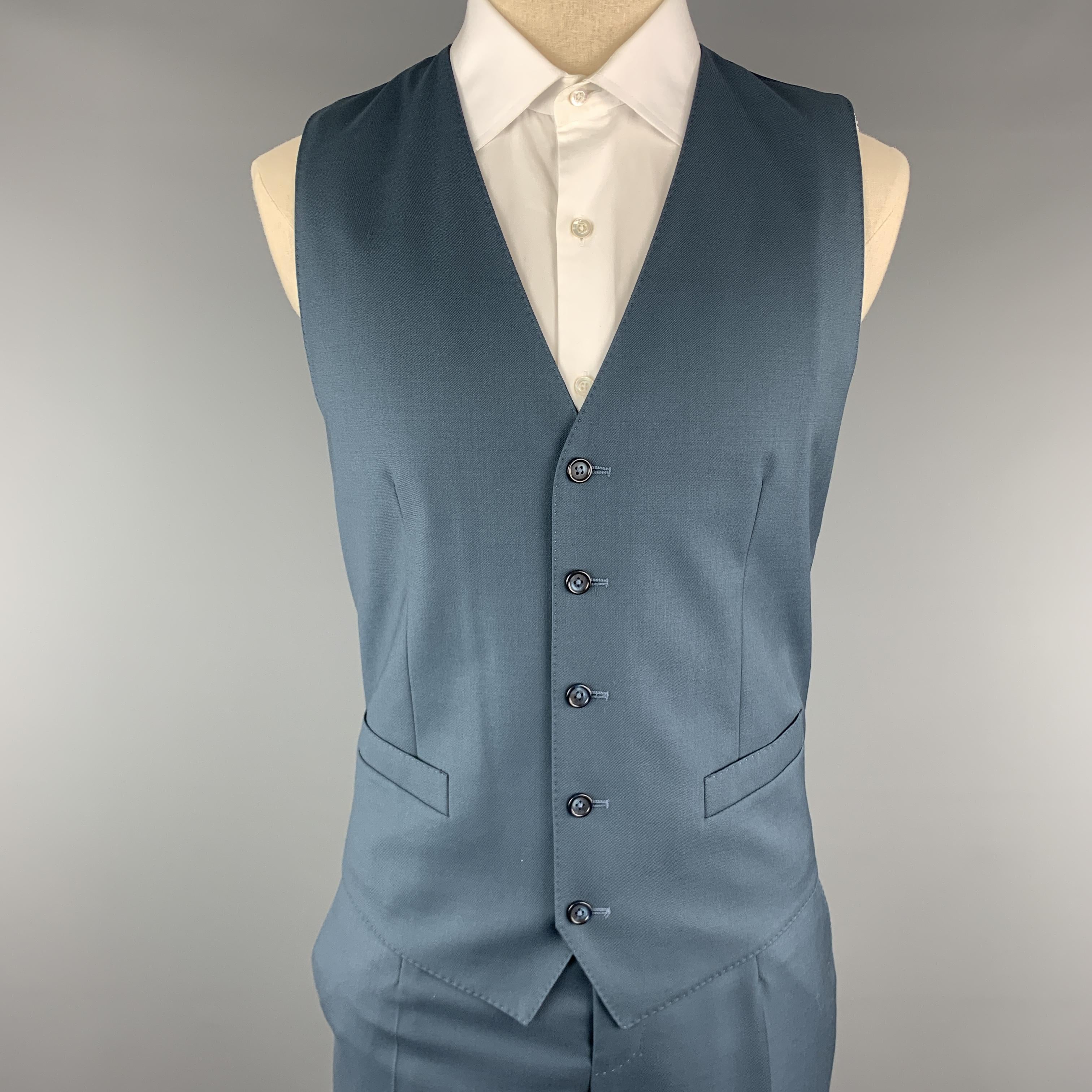 DOLCE & GABBANA Size 40 Teal Blue Notch Lapel 3 piece Suit In New Condition In San Francisco, CA