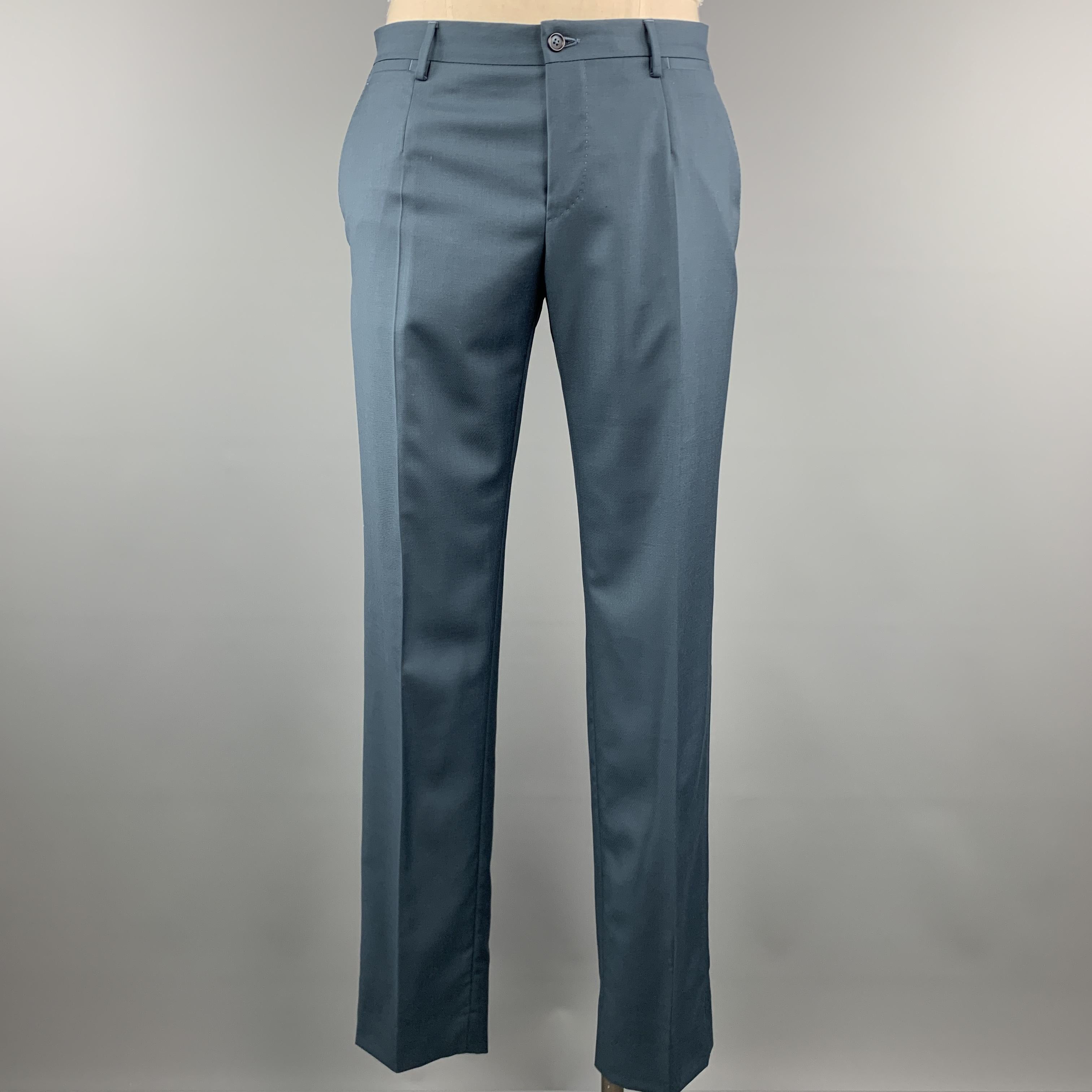Men's DOLCE & GABBANA Size 40 Teal Blue Notch Lapel 3 piece Suit