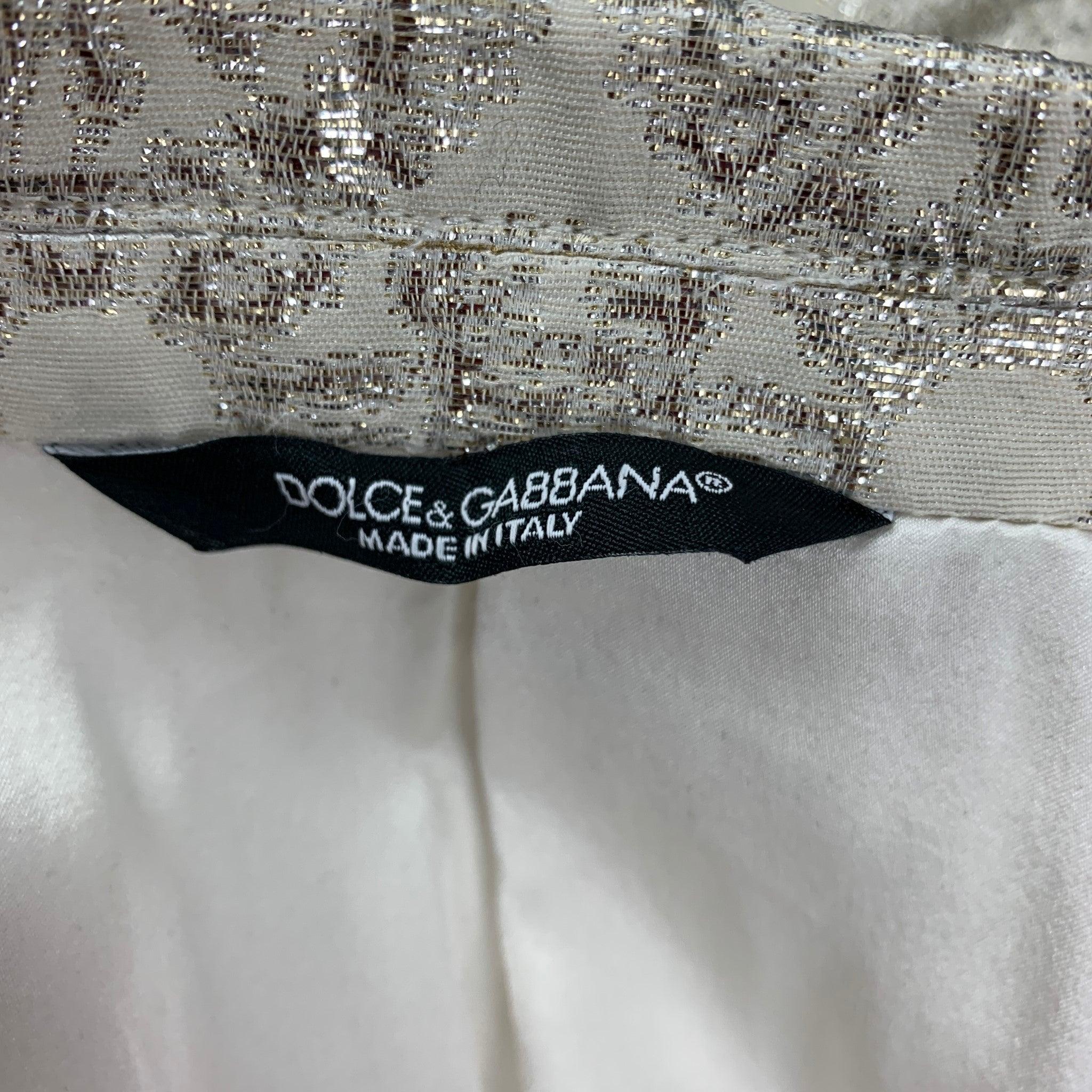 DOLCE & GABBANA Size 42 Beige Silver Jacquard Acetate Blend Sport Coat For Sale 3