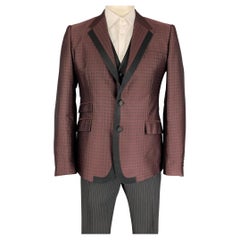 DOLCE & GABBANA Size 42 Black Burgundy Wool Blend 3 Piece Suit