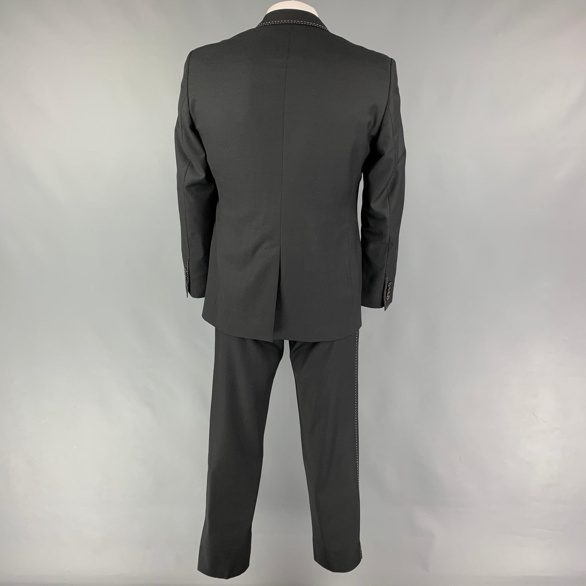 Men's DOLCE & GABBANA Size 42 Black Contrast Stitch Wool Peak Lapel 3 Piece Suit For Sale