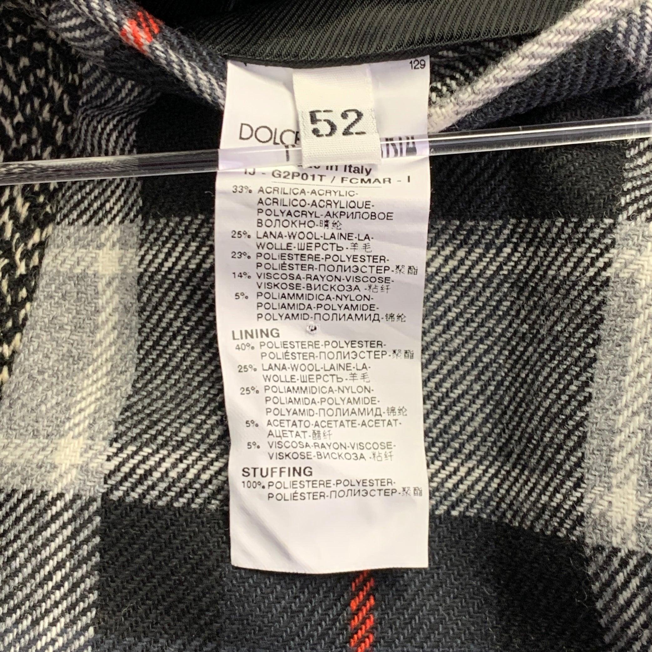 DOLCE & GABBANA Cappotto sportivo con cappuccio in misto acrilico a spina di pesce grigio nero taglia 42 in vendita 3
