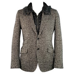 DOLCE & GABBANA Cappotto sportivo con cappuccio in misto acrilico a spina di pesce grigio nero taglia 42