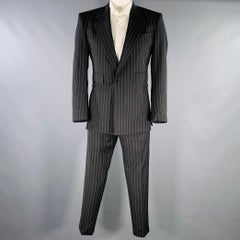DOLCE & GABBANA Size 42 Black Grey Pinstripe Polyester Blend Suit