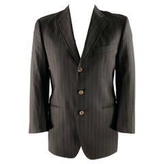 DOLCE & GABBANA Size 42 Black Grey Stripe Wool Blend Notch Lapel Sport Coat