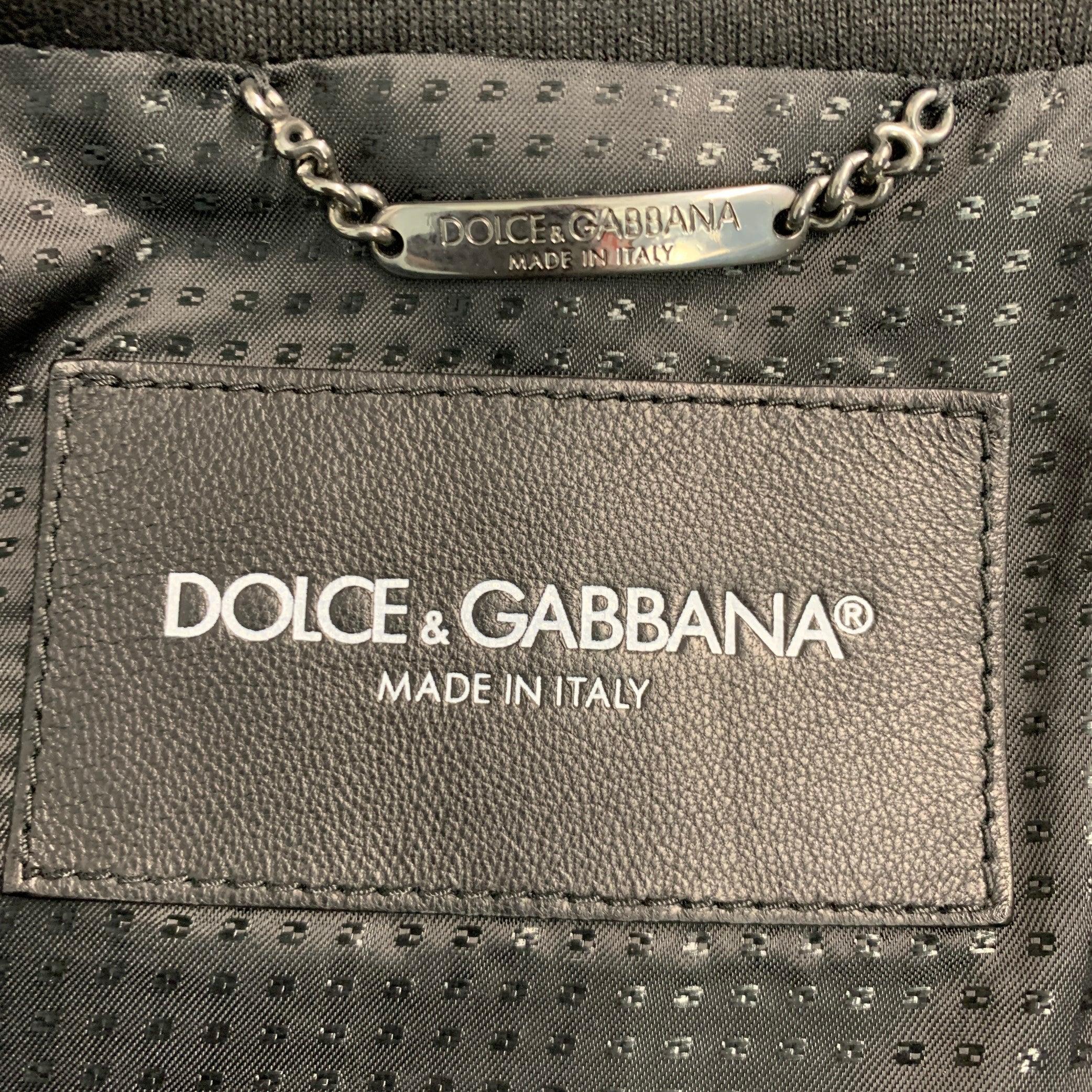 Uomo DOLCE & GABBANA Giacca con cappuccio in pelle di agnello nera taglia 42 in vendita