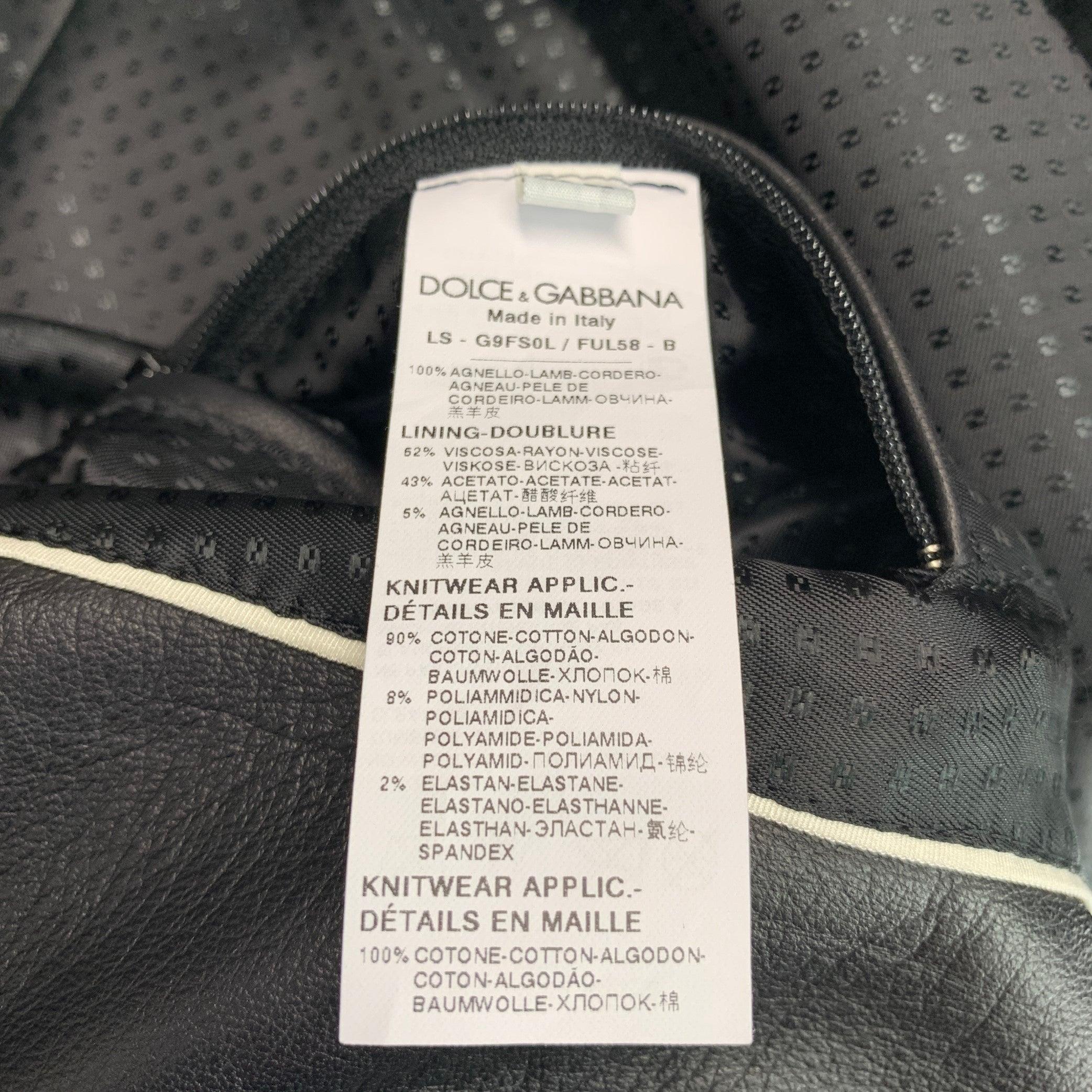 DOLCE & GABBANA Giacca con cappuccio in pelle di agnello nera taglia 42 in vendita 1