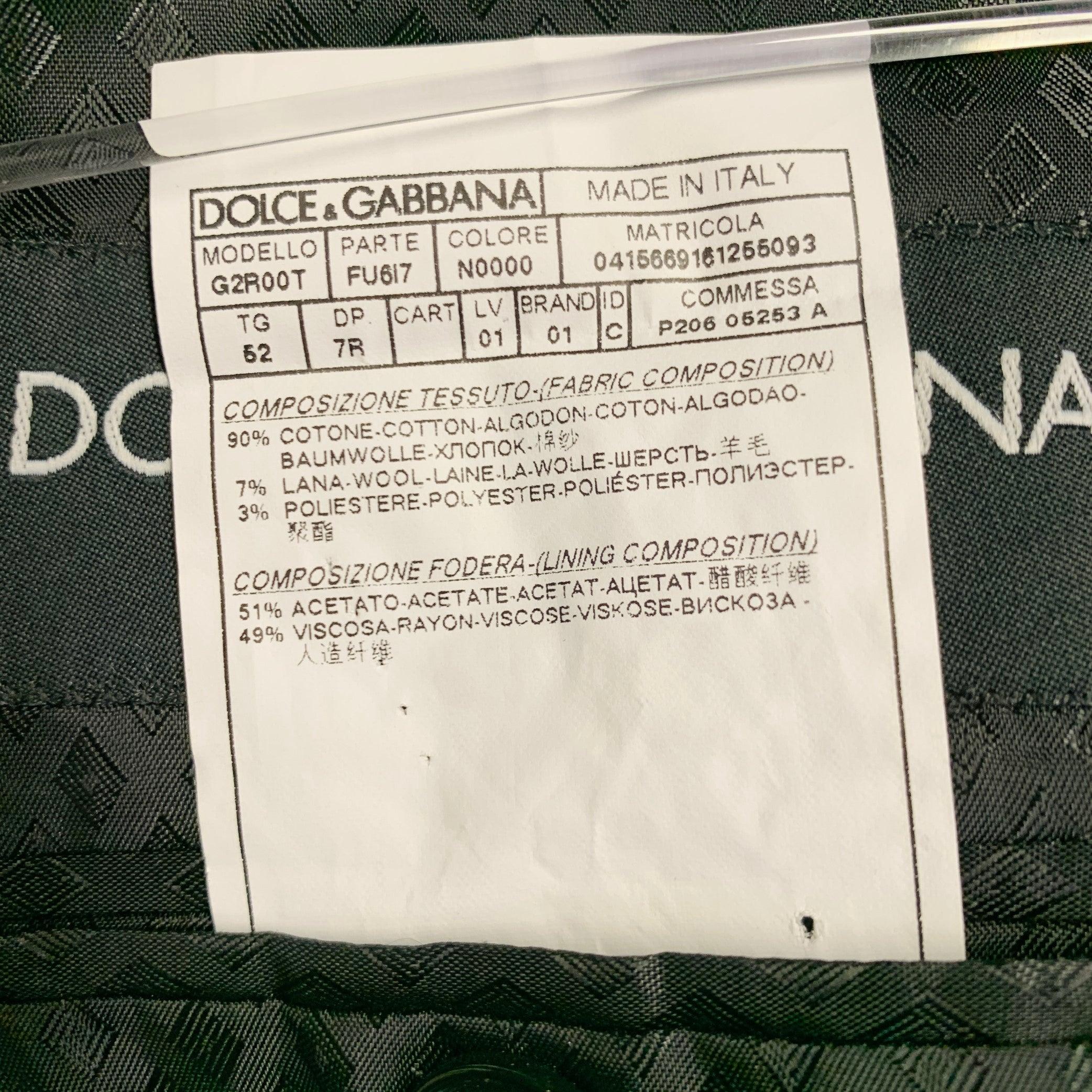 DOLCE & GABBANA Size 42 Black Moleskin Cotton Blend Sport Coat For Sale 4