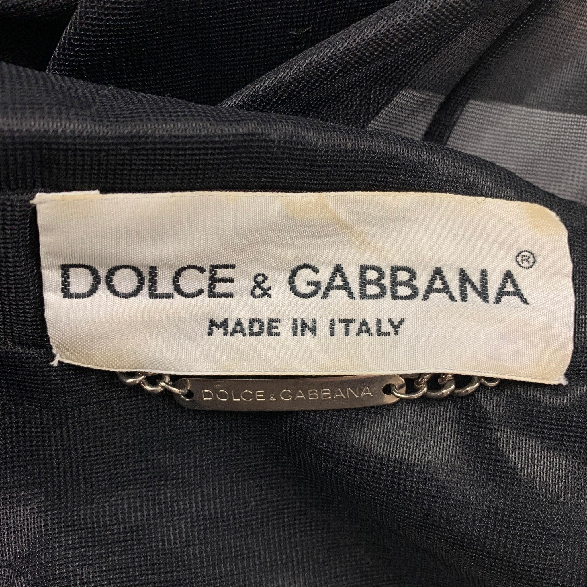 DOLCE & GABBANA Taglia 42 Abito nero con risvolto a punta in poliammide See Through in vendita 2