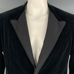 DOLCE & GABBANA Size 42 Black Velvet Cotton Silk Peak Lapel Sport Coat