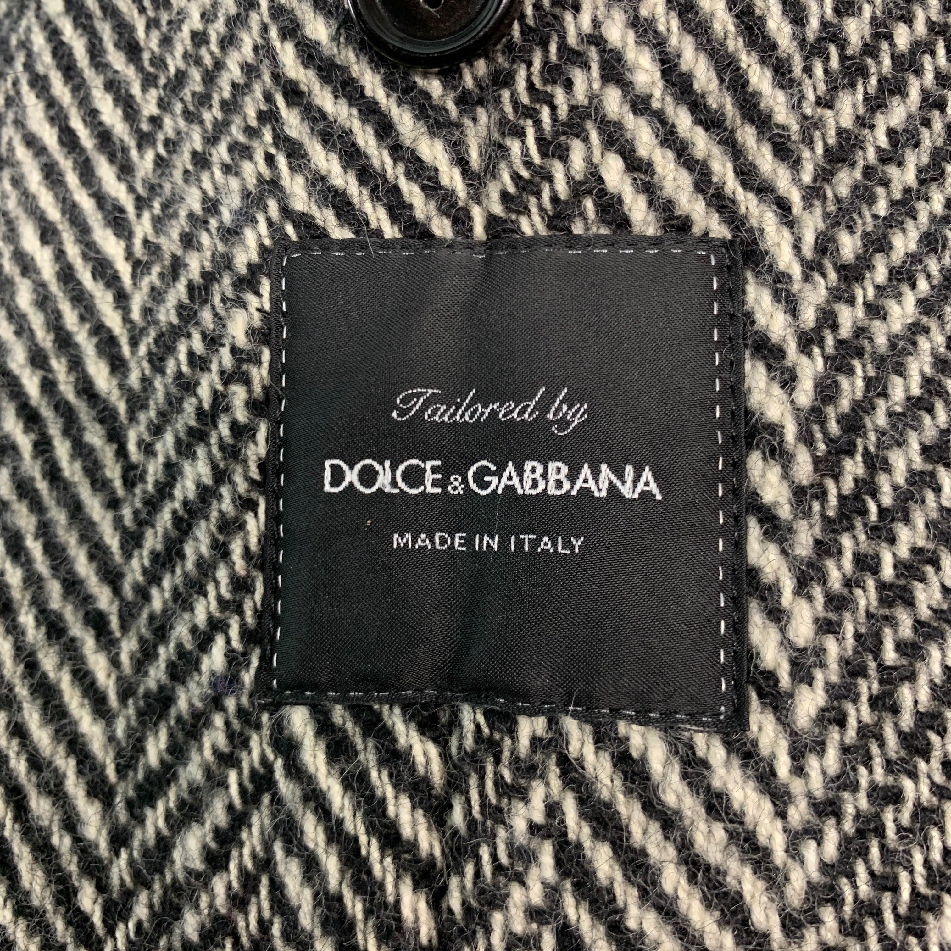 DOLCE & GABBANA Size 42 Black White Herringbone Wool Blend Coat For Sale 1
