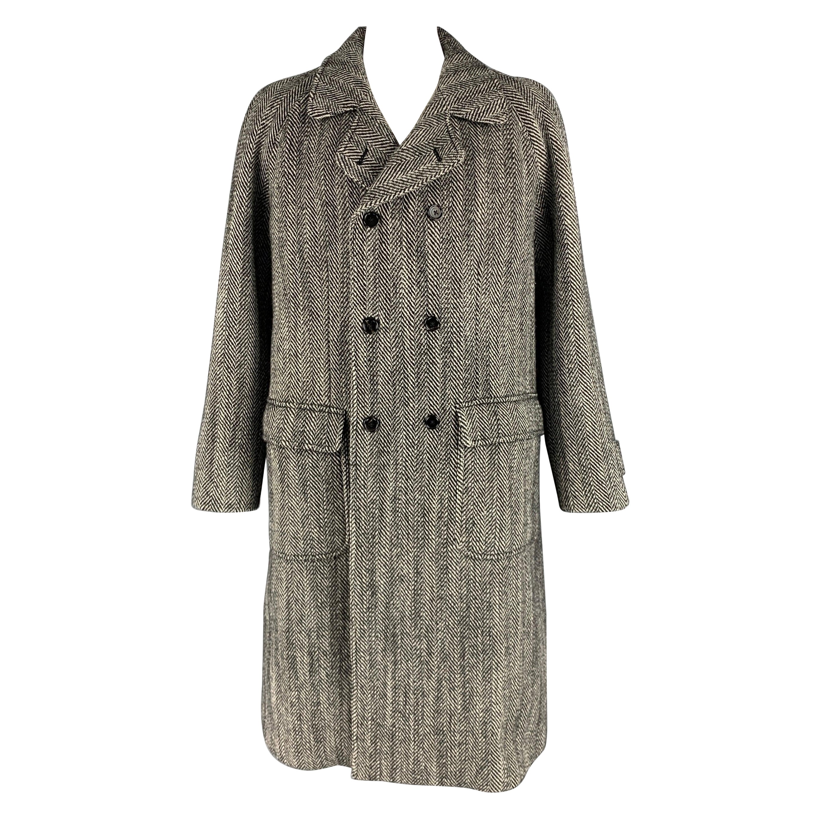 DOLCE & GABBANA Talla 42 Negro Blanco Espiga Abrigo Mezcla Lana