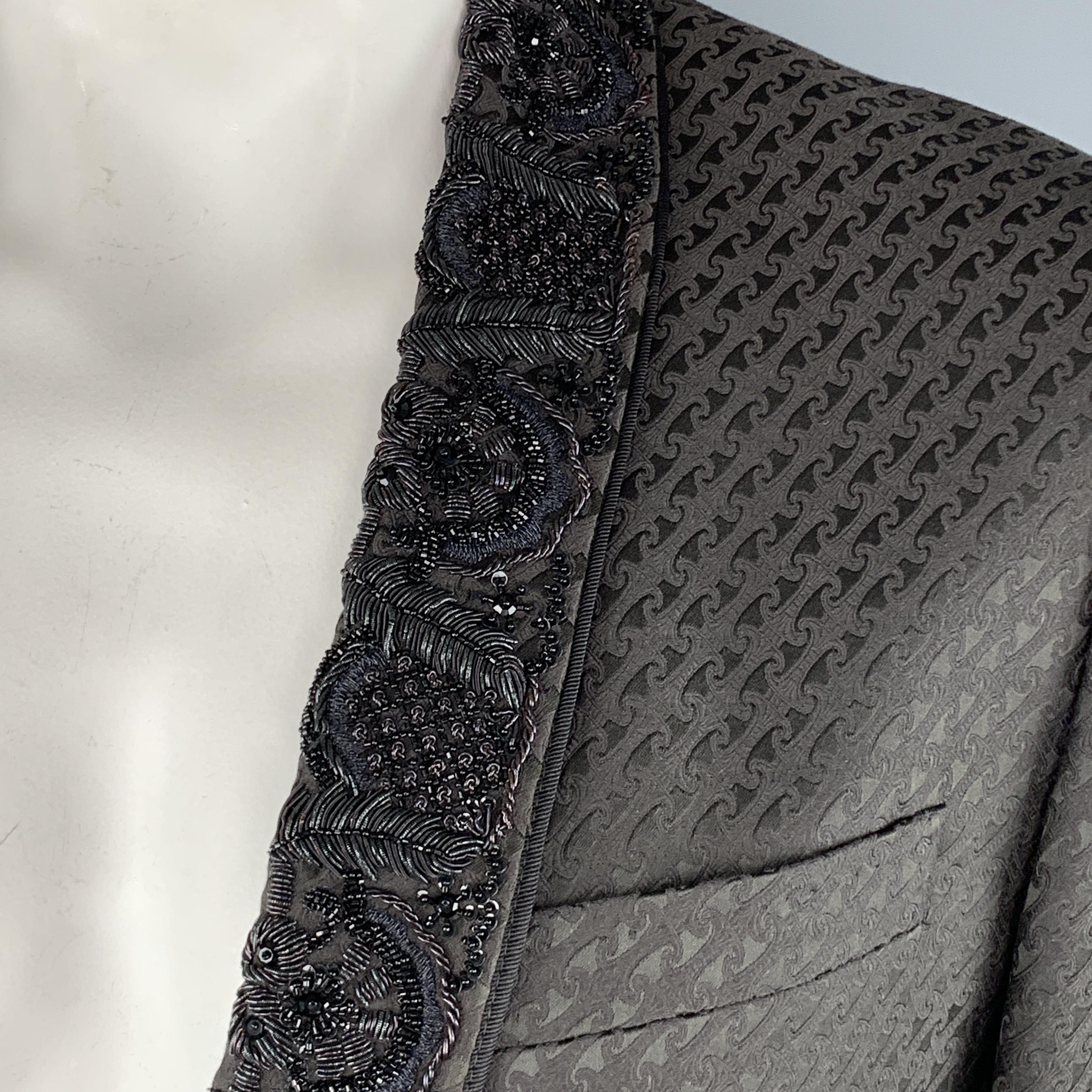Black DOLCE & GABBANA Size 42 Brown Jacquard Cotton Blend Beaded Shawl Collar Sport Co