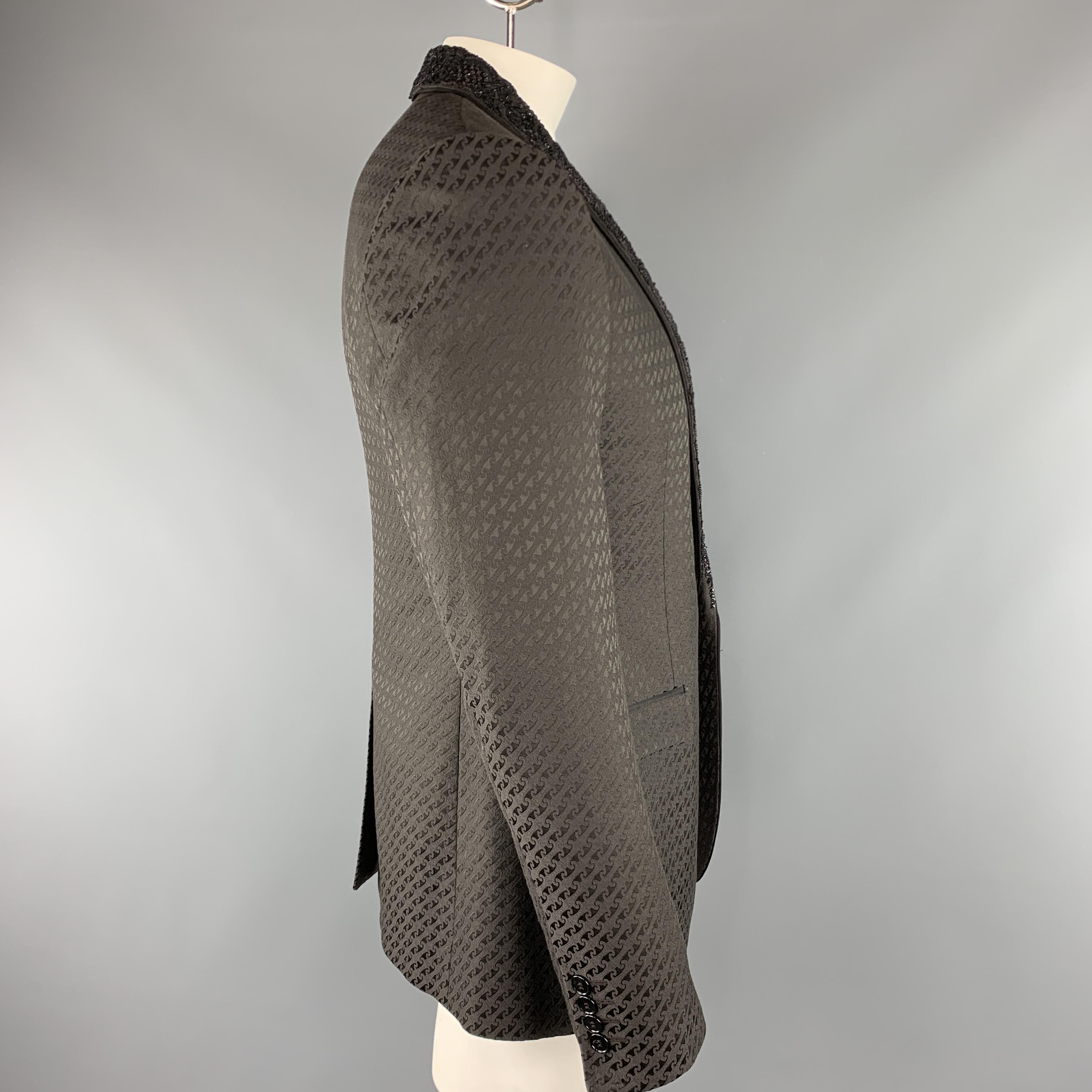 Men's DOLCE & GABBANA Size 42 Brown Jacquard Cotton Blend Beaded Shawl Collar Sport Co