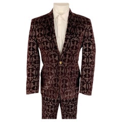 DOLCE & GABBANA Size 42 Burgundy Textured Cotton Burnished Velvet Suit