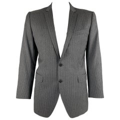 DOLCE & GABBANA Talla 42 Gris Blanco A Rayas Lana Virgen Abrigo Deportivo
