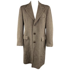 DOLCE & GABBANA Size 42 Herringbone Taupe & Black Wool Peak Lapel Long Coat