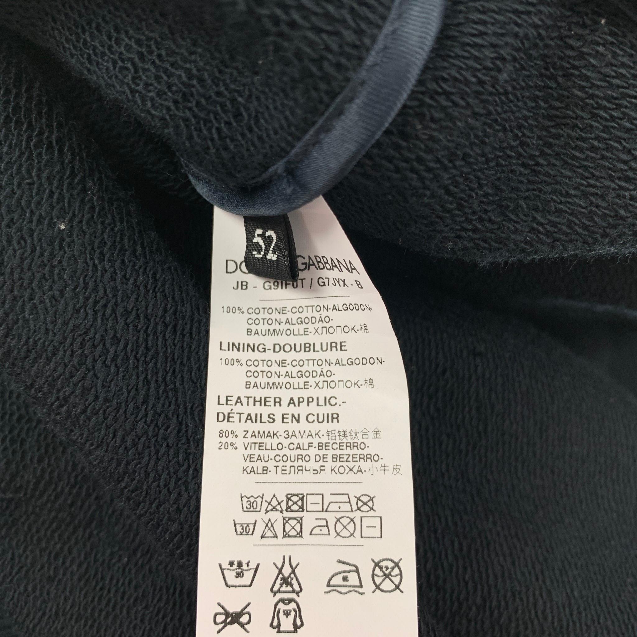 DOLCE & GABBANA Size 42 Midnight Blue Cotton Hoodie Jacket In Excellent Condition In San Francisco, CA
