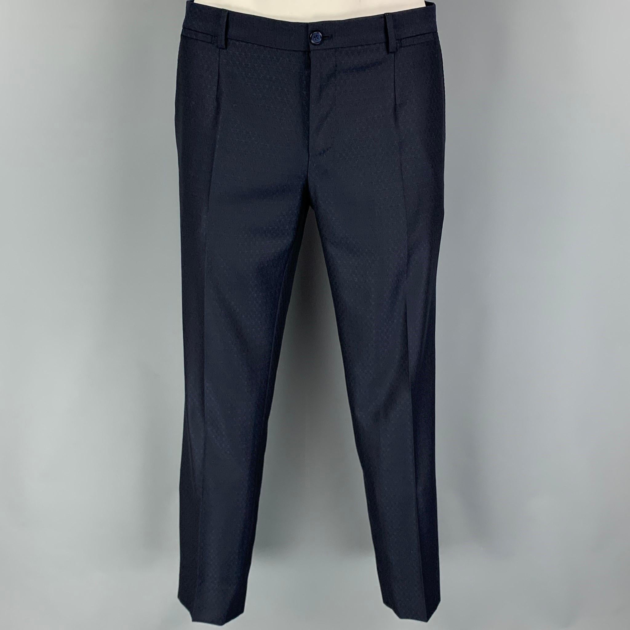 Men's DOLCE & GABBANA Size 42 Navy Pattern Wool Blend Suit