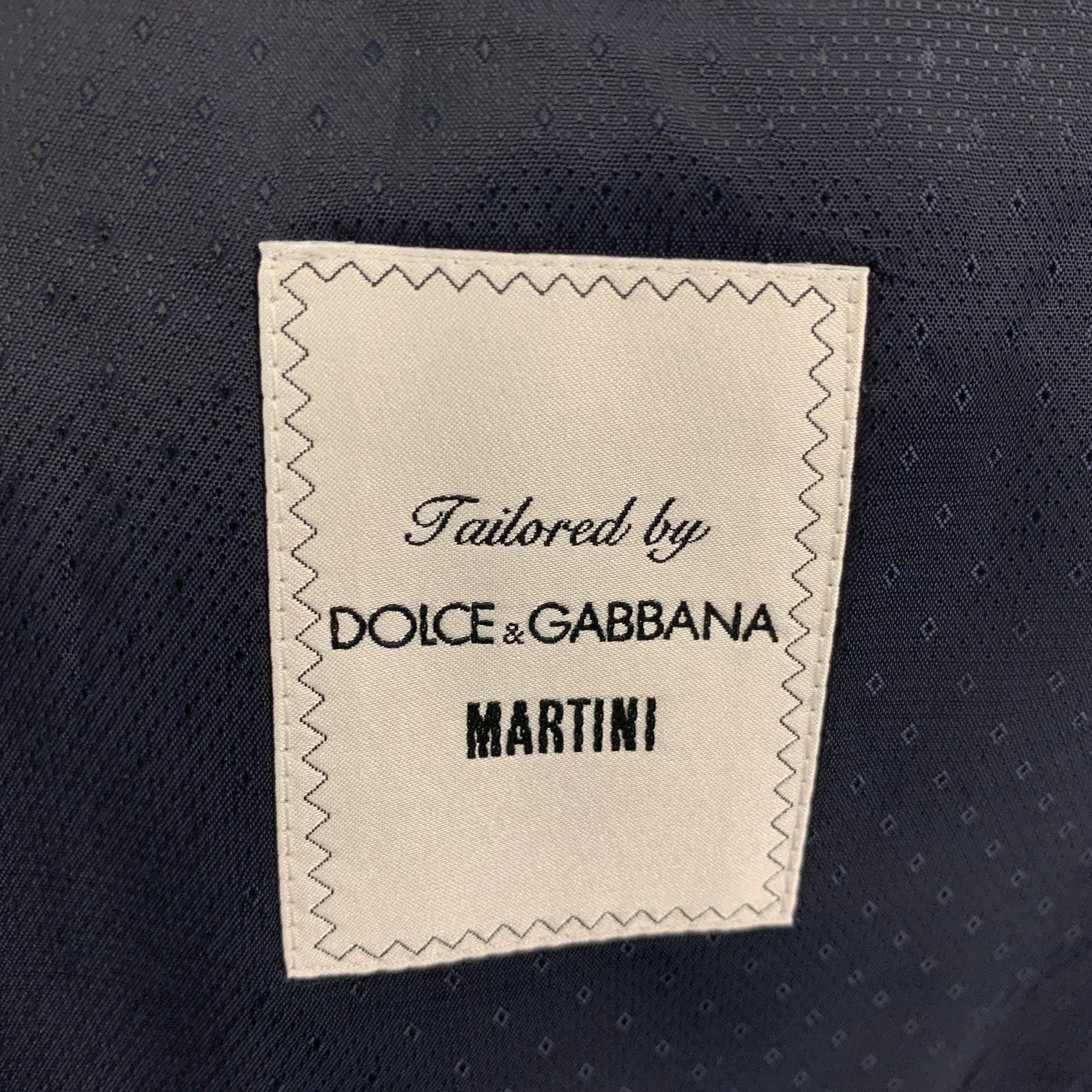 DOLCE & GABBANA Size 42 Navy Pattern Wool Blend Suit For Sale 4